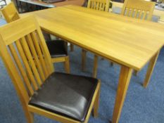 MODERN OAK EFFECT DINING TABLE & FOUR CHAIRS, 76cms H, 150cms L, 90cms W