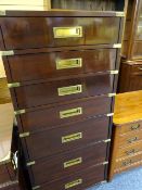 GIBBARD CRAFTSMAN REPRODUCTION SOLID MAHOGANY CAMPAIGN STYLE CHEST of seven drawers with brass