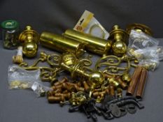 DECORATIVE BRASSWARE FIXTURES & FITTINGS with a pair of brass cased longcase clock weights