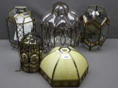 FIVE MODERN CEILING & HALL LIGHT LAMP SHADES including two bevelled edge glass examples, two blown