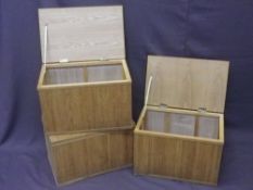 THREE LIDDED RECTANGULAR BAMBOO STORAGE BOXES, 33 x 52 x 32cms