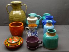 COLOURFUL STONEWARE - jars, jugs and planters ETC