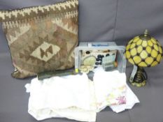 LINEN, haberdashery, vintage buttons and a reproduction Tiffany style table lamp