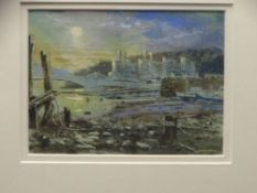 KEITH ANDREW watercolour - Conwy Castle and Bridge with boats, signed, 15 x 19cms