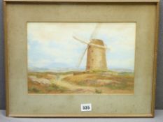 W R HOYLES watercolour - 'Windmill near Holyhead', label verso signed, 21.5 x 32cms