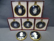 SEVEN PETER BATES MINIATURE WORLD CAMEOS including 'Boy and Girl', 'Dancers', 'Nymphs', 'Three