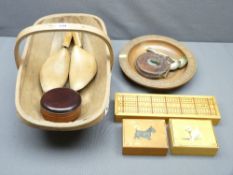 TREENWARE - including cribbage board, trinket boxes and vintage tapes ETC