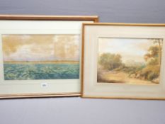 J AITKEN watercolour - seascape with sailing boats and mountains to the background, signed and dated