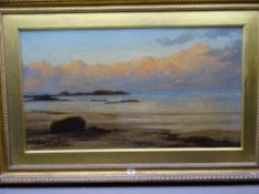 EDITH BULLOCK oil believed on canvas under glass - expansive sunset coastal scene with fine