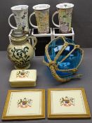 LARGE BLUE GLASS FISHING FLOAT, German type stein, Dunoon fine china mugs and Ridgways