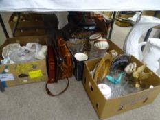 GLASSWARE & CHINA ITEMS including jelly moulds, jardiniere stands, heavy glass vases, also vintage