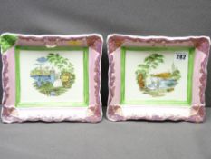 SUNDERLAND LUSTRE PLAQUES - a pair, both featuring romantic couple scenes, marked 'Falconer D and
