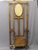 VINTAGE OAK MIRRORED HALL STAND with lidded box seat centre, 187cms H, 74.5cms W, 32cms D