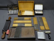 ANTIQUE MAHOGANY & BRASS PILL MAKING MACHINE, cased powder cache mould set and a boxed Palmer