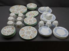 LOT WITHDRAWN - MINTON HADDON HALL & WEDGWOOD PETRA BONE CHINA TEAWARE - 32 pieces (cups and two