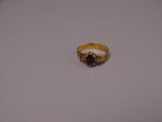 22CT GOLD AMETHYST SET WIDE BANDED RING, size M, 3.5grms
