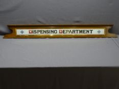ORIGINAL VINTAGE DISPENSING DEPARTMENT CHEMIST SHOP SIGN, shaped mahogany with bevel edged glass