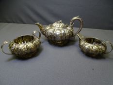 GEORGE IV THREE PIECE SILVER TEA SERVICE by William Bateman and William Bateman II, London 1825