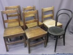 FIVE MIXED ANTIQUE OAK FARMHOUSE CHAIRS and an ebonized bentwood side chair
