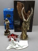 TWO BOXED BRONZE EFFECT FIGURINES, Capodimonte reclining nude female and a ruby type glass star
