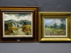 GWYNETH TOMOS - two works, oil on board - North Wales farmstead and track, signed, 24 x 29cms and