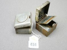 VICTORIAN TRAVELLING INKWELL and matching Vesta/'Go to bed' light silver top boxes, London 1899,