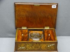 FINE QUALITY IVORY & FLORAL INLAID TEA CADDY with twin interior lidded compartments and central