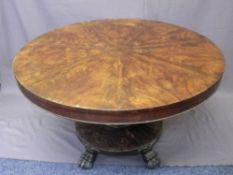 VICTORIAN MAHOGANY TILT-TOP BREAKFAST TABLE, segmented figured veneer, 128cms D top on circular