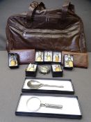 GENTLEMAN'S COLLECTABLES - a quantity including two quality leather wallets, two desktop magnifiers,
