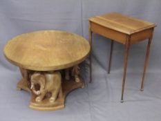 INDIAN CARVED HARDWOOD ELEPHANT TABLE and small Edwardian side table, the former having 73cms D