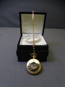 HARRINGTON & HALLWORTH HALF HUNTER POCKET WATCH & FOB CHAIN, reproduction unmarked yellow metal case