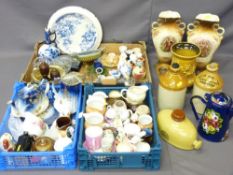 MIXED DECORATIVE POTTERY, porcelain and stoneware, Victorian and later