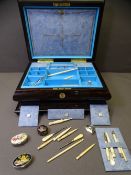 SHAPED VICTORIAN COROMANDEL SEWING BOX & CONTENTS, the stepped lid opening to reveal a refurbished