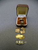 DIAMOND & RUBY SET STUD BUTTON with initials 'F W', gent's cufflinks ETC including a 9ct gold on