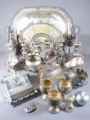 SILVER PLATE - a pair of candelabra, cheese dish, trays and similar items