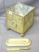 AESTHETIC MOVEMENT STYLE BRASS PLANTER with a pen stand and letter opening knife