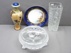 ROYAL DOULTON STONEWARE VASE initialled 'EP', 26cms H and Royal Worcester with ornithological themed