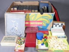 VINTAGE BOXED GAMES including Dominoes, Chad Valley Jigsaws, Scrabble along with vintage Dickens