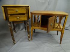 LATE VICTORIAN ROSEWOOD TWIN-FLAP WORK TABLE and a Regency style rectangular book table, 71.5 and