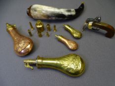 JAMES DIXON & SONS POWDER & SHOT FLASKS with other related collector's items, lot includes two large