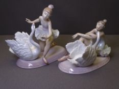 LLADRO - two similar figures of ballet dancers and swans