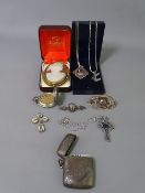 VICTORIAN & LATER JEWELLERY & COLLECTABLES including a silver fob on chain, Vesta case,