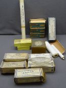 VINTAGE CHEMIST SHOP PACKAGING & CONTENTS including original glass Maw's cherub feeder bottles and