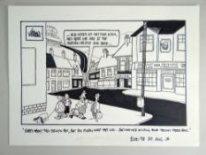 GRENFELL 'GREN' JONES original pen and ink drawn cartoon - street scene with figures 'Sorry about