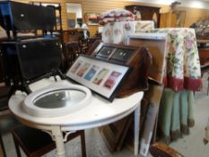 ASSORTED FURNITURE to include painted white circular dining table, wall mirror, coffee tables, small