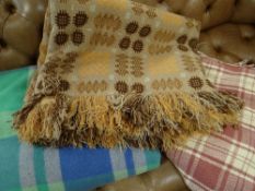 THREE WOOLEN BLANKETS including traditional patterned Welsh milled blanket in brown ground with