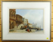 M A PAGE watercolour - Venetian scene, entitled verso 'By the Doge's Palace, Venice' on Century