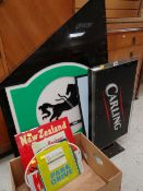 ASSORTED VINTAGE GLASS SHOP ADVERTISING SIGNS, together with a Carling lager illuminating