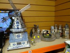 ASSORTED CERAMICS & GLASS including blue and white Delft table lamp in the form of a windmill,