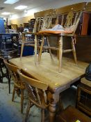 PINE KITCHEN TABLE, together with four similar pine chairs, 78cms H x 88cms D x 121cms L